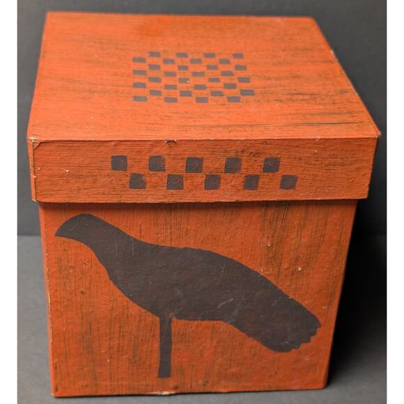Halloween Raven Hand Painted Box 6x6x5.75" Orange Black Square Cardboard Gift - Picture 1 of 10